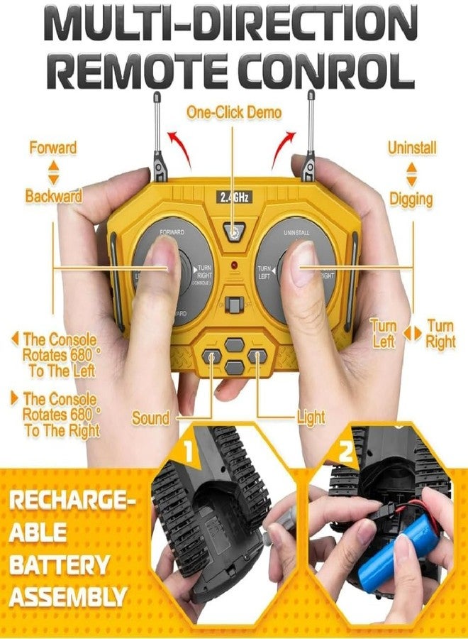 JOYJAY 1:20 Scale Remote Controlled Excavator for Children, Rechargeable Excavators with Metal Shovel, Hydraulic RC Excavators with Lights and Sounds, Digger Toy for Boys 6-14 Years - Multicolor - Image 3